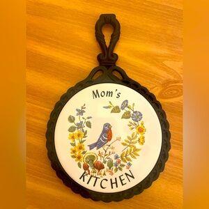 Cast Iron Trivet with Ceramic Tile Vintage “Mom's Kitchen” Bird made in Taiwan